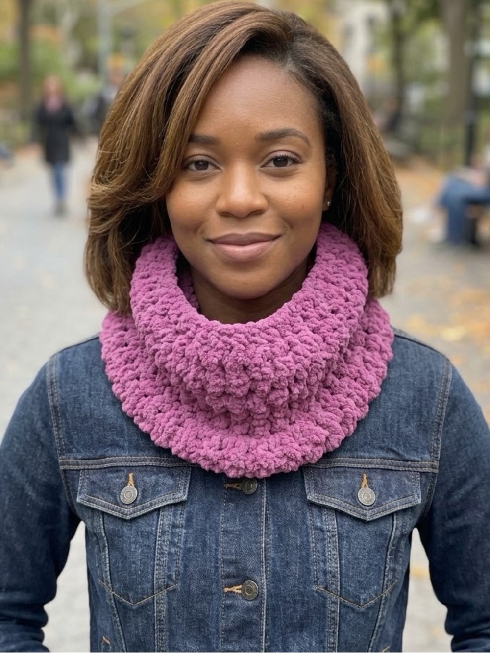 Handmade Pure Wool Crochet Magenta Chunky Cowl Neck Warmer Scarf One of a Kind